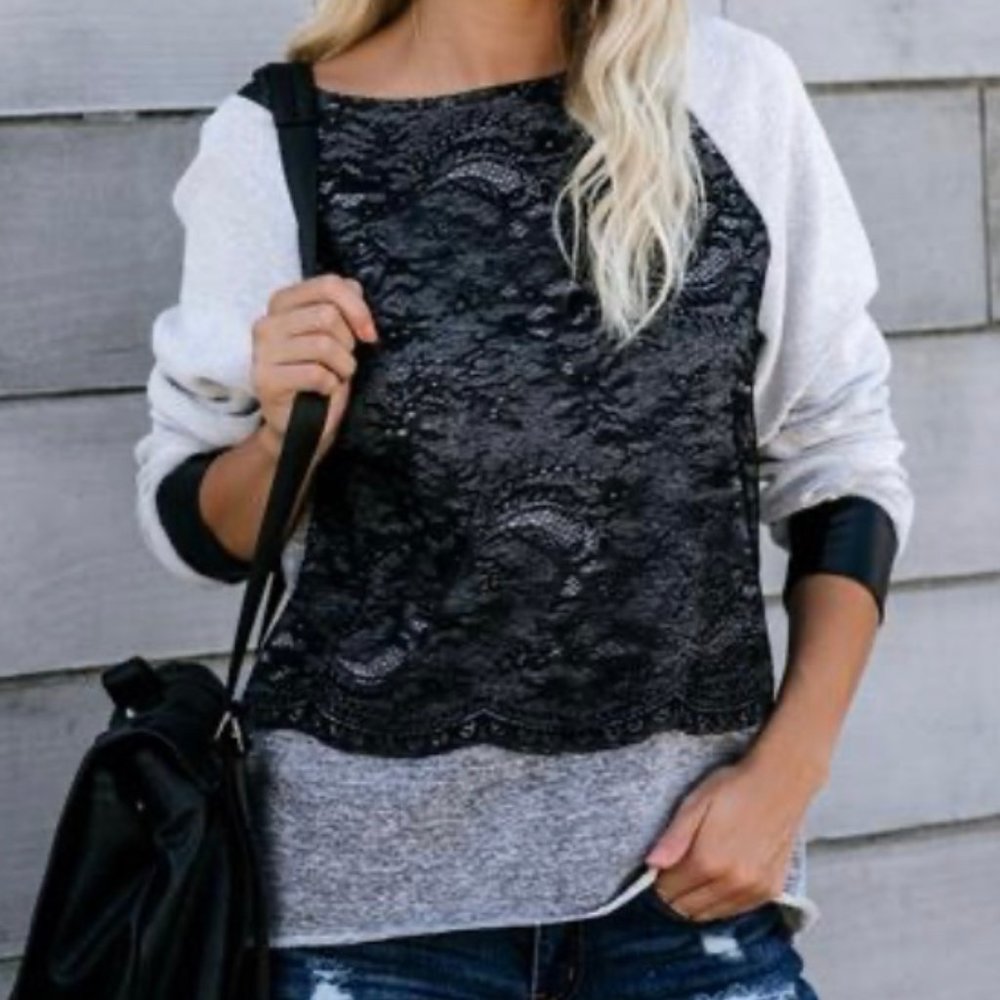 3/$50 Vici Mixed Media Contrast Pullover